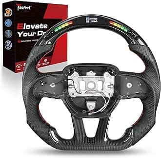 Steering Wheel,Carbon Fiber Steering Wheel D-shaped Flat-bottom with LED Shift Indicator for Dodge Charger/Challenger/Durango/Jeep Grand Cherokee/SXT/GT/RT/SRT/For Heallcat 2015-2024