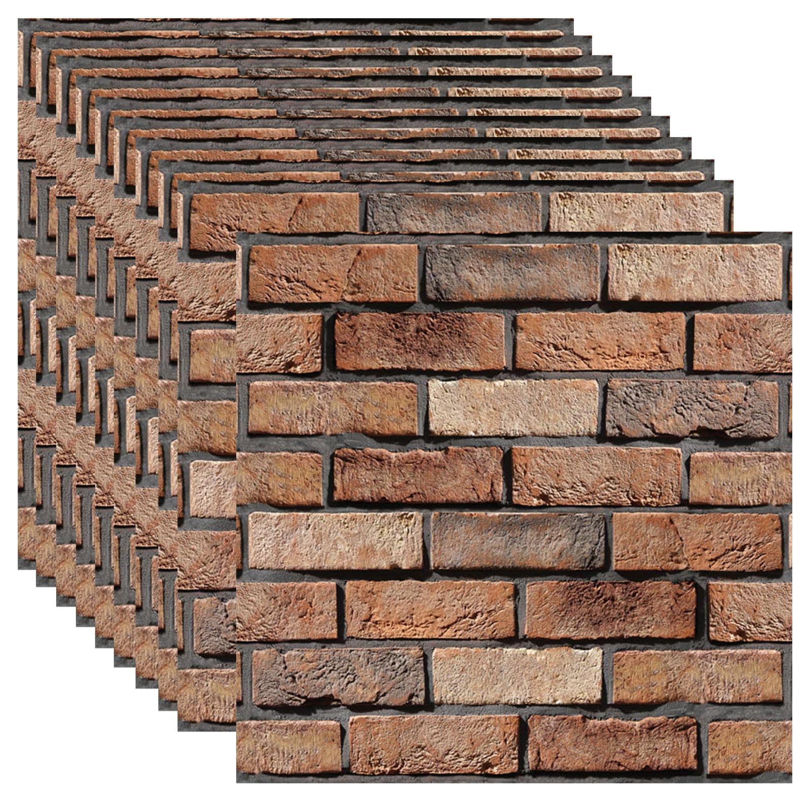 3D Wall Panels Peel and Stick - 10 Pack Brick Textured PVC Panels, Waterproof Self-Adhesive Wall Tiles for Accent Walls, Kitchen, Bathroom, Bedroom & Office Decor