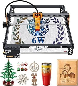 ACMER Laser Engraver for Beginner Laser Cutter 6W Engraving Machine for Wood Metal, Laser Class4 (Black, P1S PRO 6000mW)