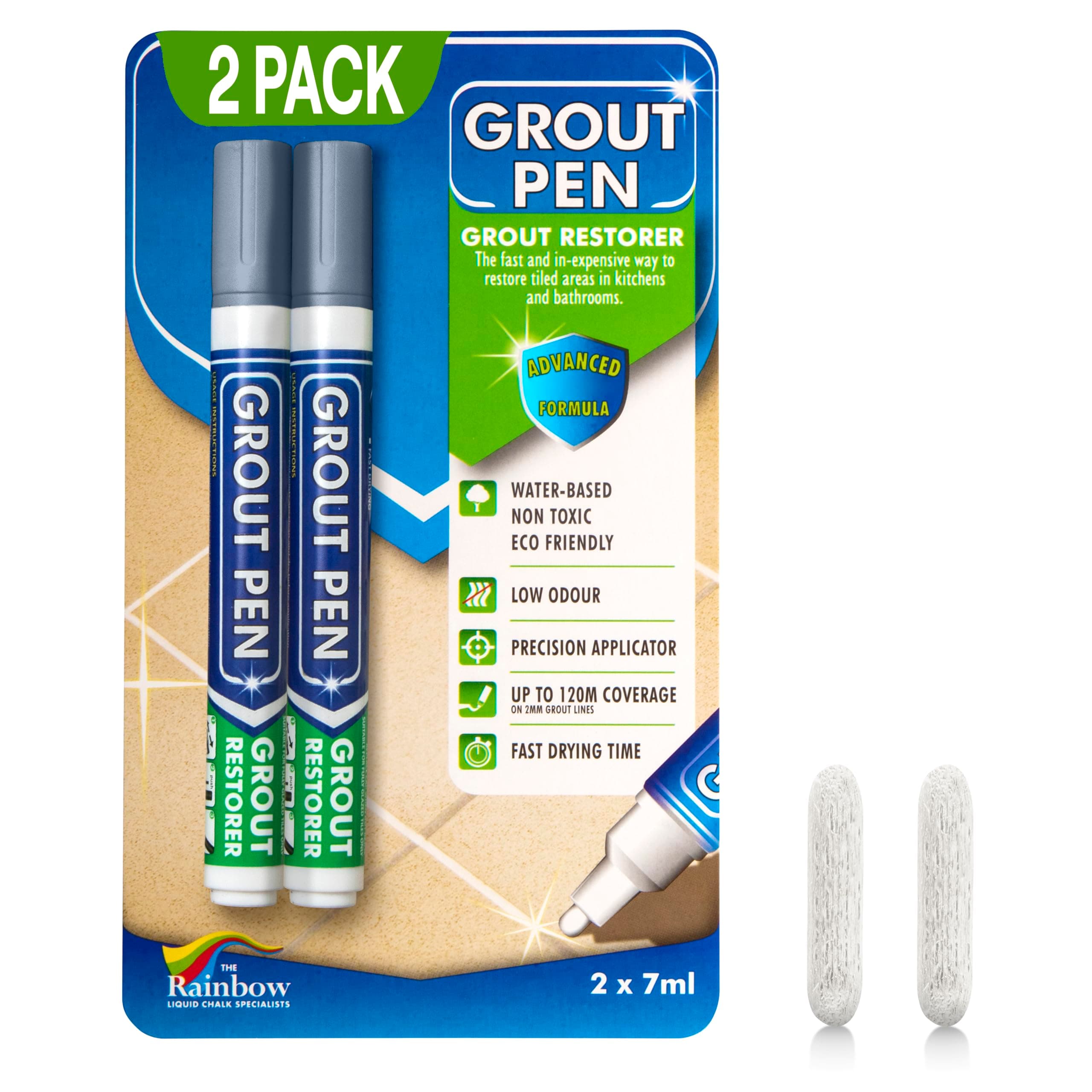 Twin Pack (Grey) Grout Pen - Designed for Restoring Tile Grout in Bathroom and Kitchen