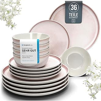 Ibiza Stoneware Crockery Set for 12 People, 36 Pieces, Test Winner, Dreamlike Mediterranean Stoneware Crockery Set, Bowl and Plate Set, Dinner Service for 12 People, Pure Living Crockery Sets in Rose
