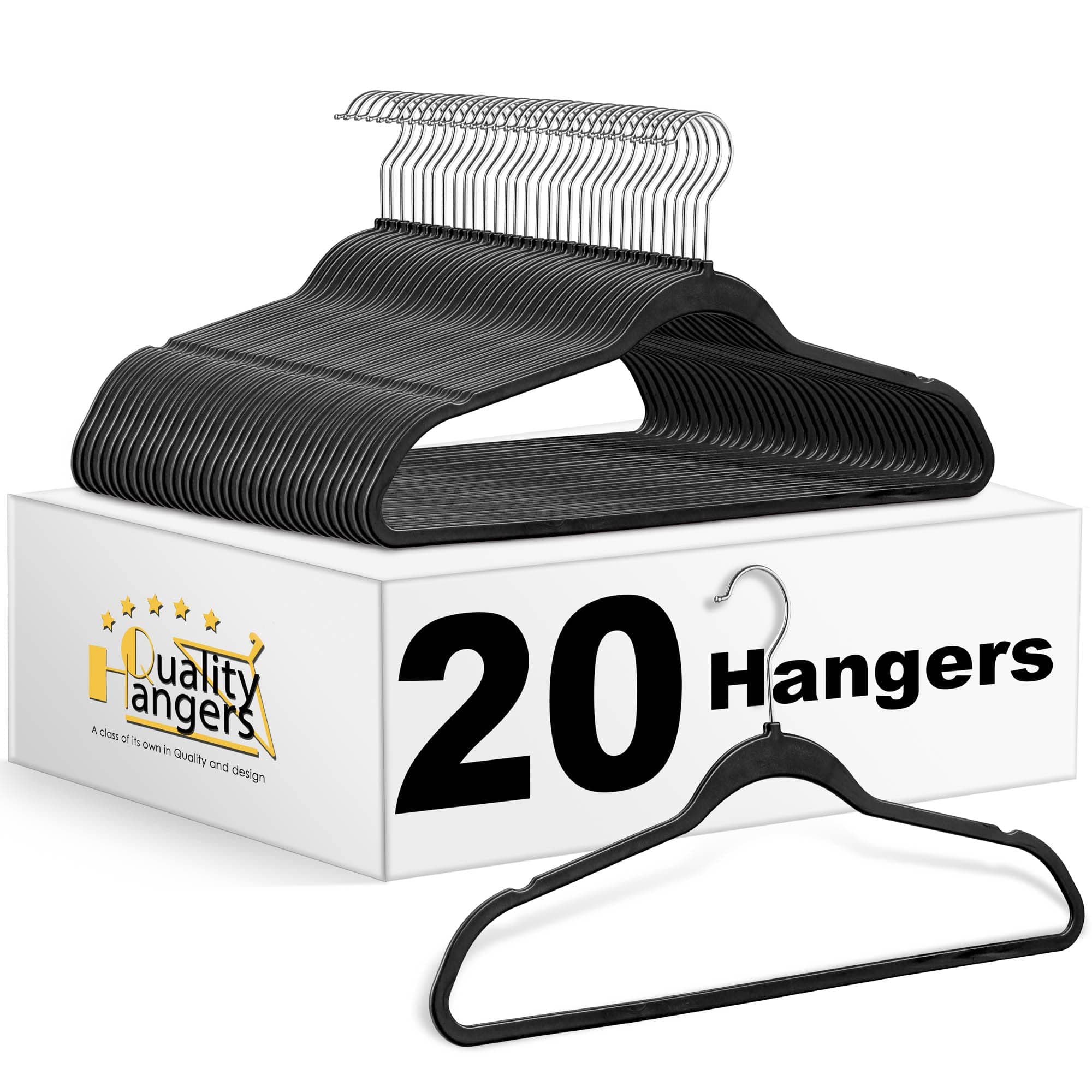 - Quality Hangers 20 Pack Plastic Hangers for Clothes - Slim Non-Velvet Hangers with 360° Swivel Chrome Hook & Non Slip Notches - Ideal for Dresses Coats Shirts Jackets & More - Black