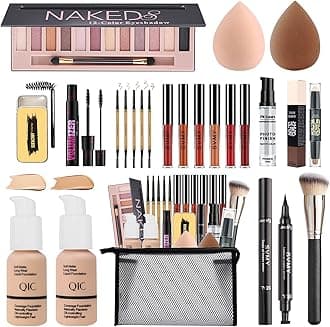 All in One Makeup Kit for Women Full Kit, Travel Makeup Gift Set for Women Teens Girls, Includes Eyeshadow Foundation Primer Lipsticks Mascara Brush Sponge Brow Pencil Soap Eyeliner Contour Stick Bag