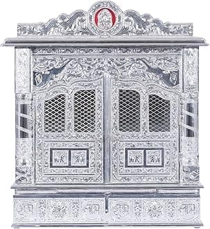 Silver Mandir for Home - Pure Silver Color - with Door (Medium)