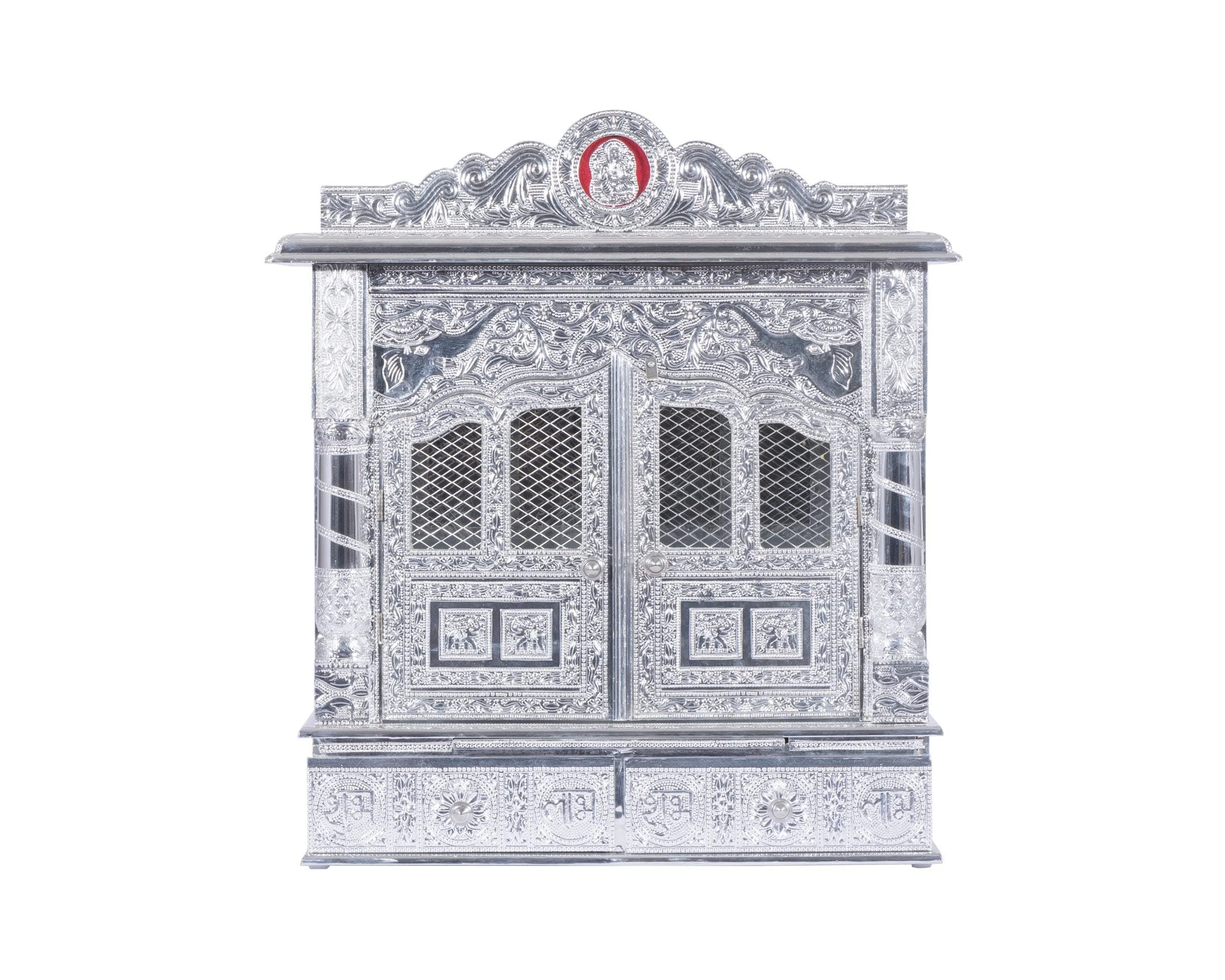 Silver Mandir for Home - Pure Silver Color - with Door (Medium)