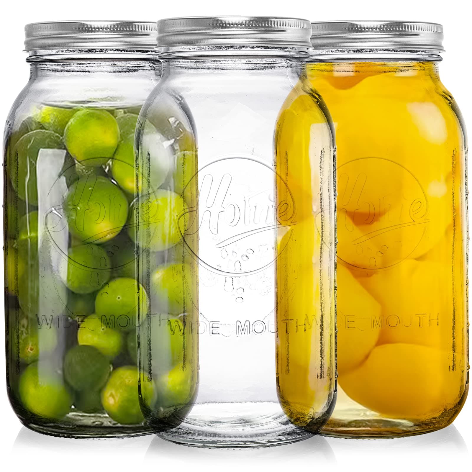 Tebery 3 Pack 1.9L Wide Mouth Mason Jars 64 oz with Airtight Lids and Band, 1/2 Gallon Clear Glass Storage Jars For Canning, Fermenting, Pickling, Storing