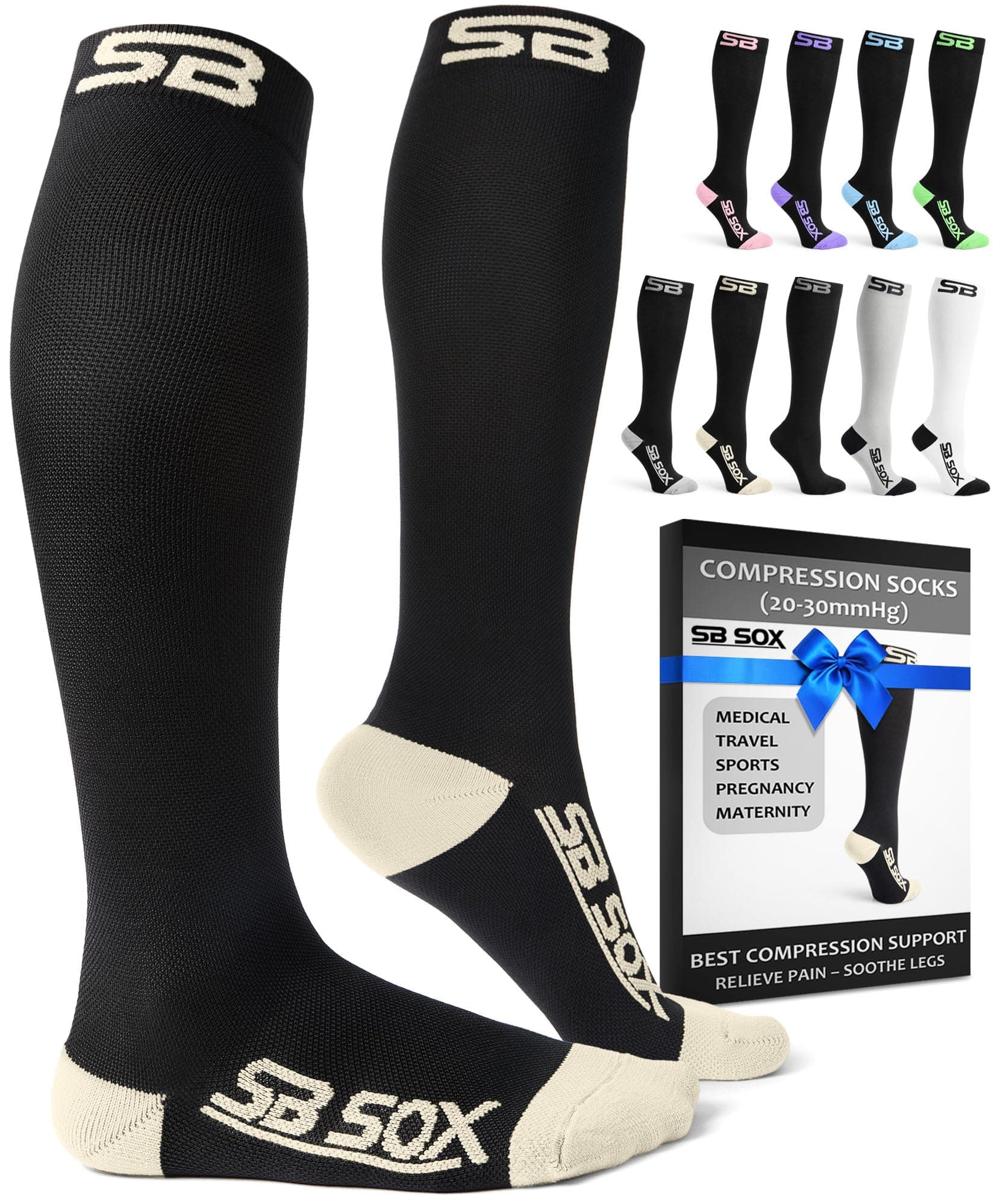SB SOX Compression Socks for Men & Women (20-30mmHg) – Best Compression Socks for Travel, Medical, Sports, Wide Calf Fit, and Daily Wear