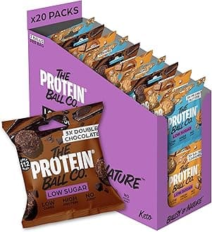 The Protein Ball Co Low Sugar Bundle Protein Balls - Healthy Snacks Variety Box, Gluten-Free - No Added Sugar, Box of 20 Bags