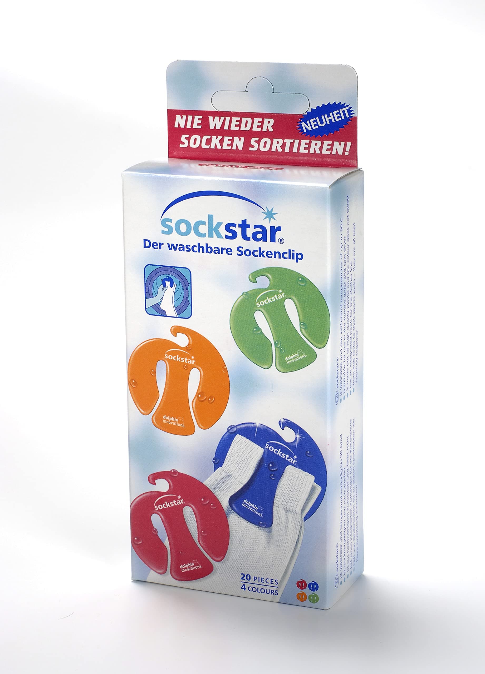 SockStar Sock Clips - Colorful Basic Line Family Pack (20 Clips)