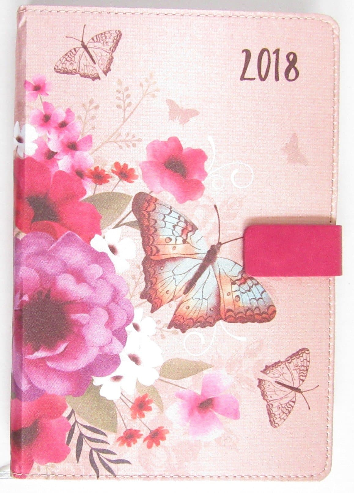 2018 A6 Organiser Diary Page a Day Monthly Index Fabric Look - Pink Butterfly