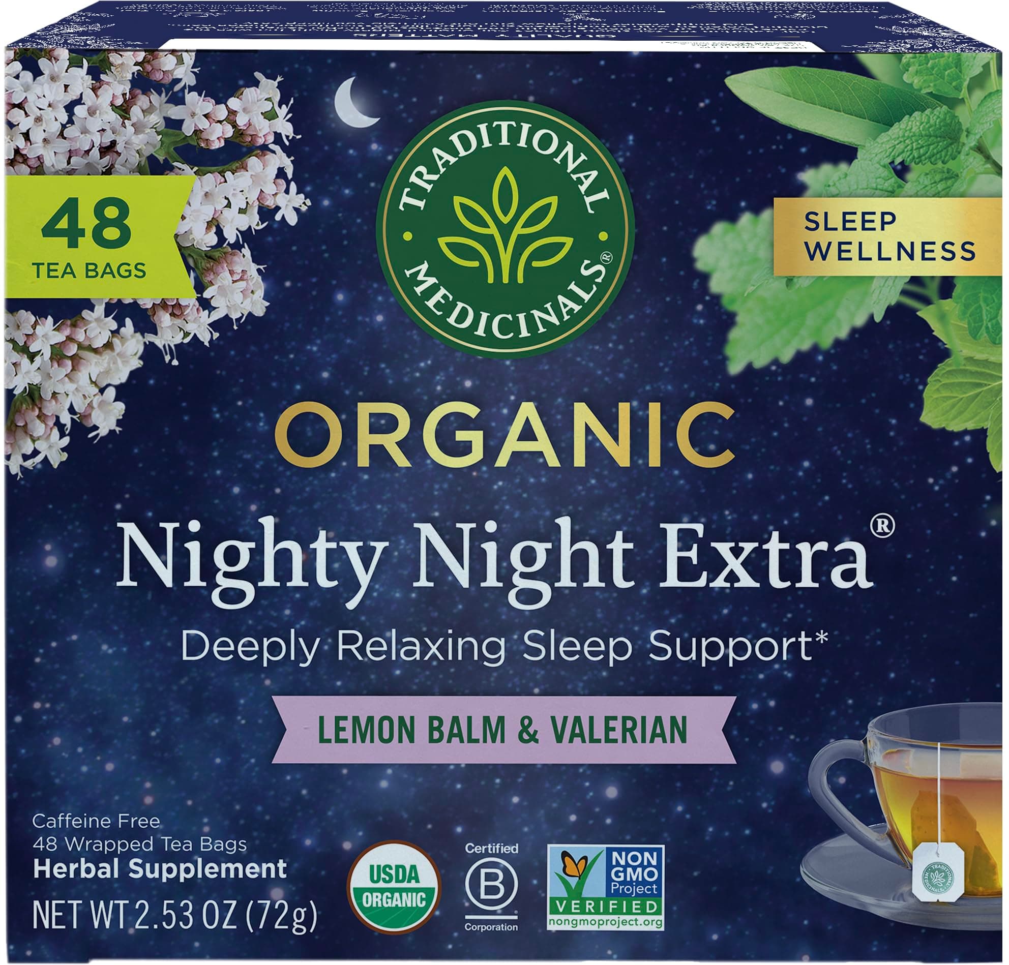 Organic Nighty Night Extra Tea With Valerian Root for Relaxation, 48 Tea Bags