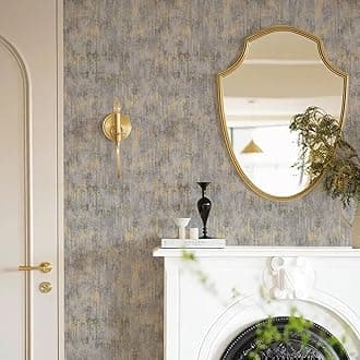 Textured Wallpaper Distressed Concrete Wallpaper 17.3in x 39.4ft White/Gold/Gray Metallic Modern Wall Paper Non Woven Neutral for Bedroom Traditional Wall Paper Need Adhesive