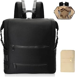 Omanmoli Diaper Bag Backpack,Large Neoprene Baby Bag for Boys Girls with 15 Diaper Bag Organizer,2 Insulated Pockets,Changing Pad,Stroller Straps,Black