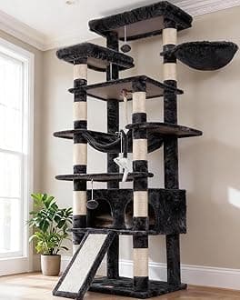 Heybly Hebly Tall Cat Tree for Large Cats 20lb Heavy Duty,78 inch Multi-Level Cat Tower for Indoor Cats,2 Widened Plush Perches Cat Condo with Scracthing Board and Big Caves,Smoky Gray HCT033G