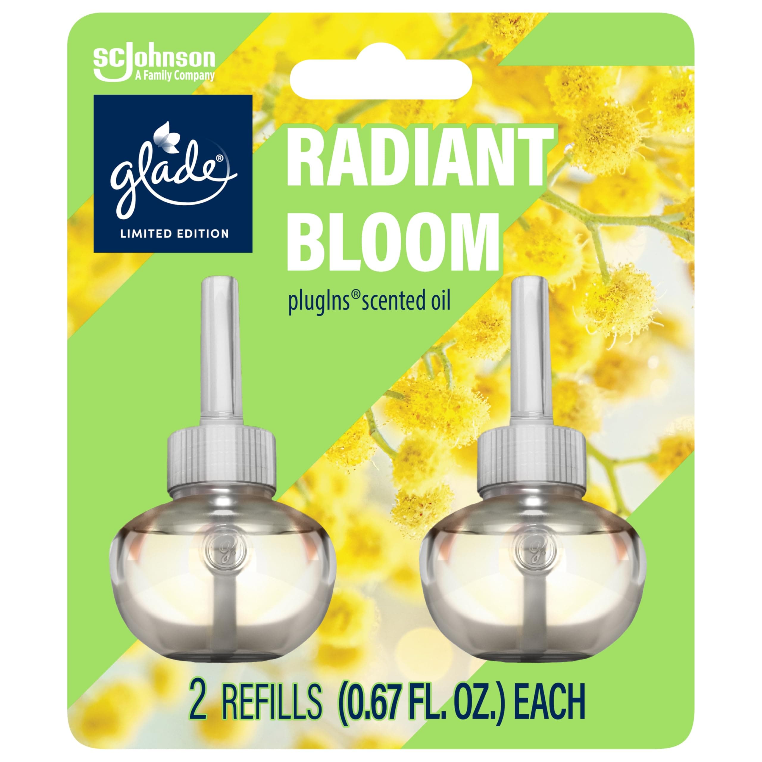 GladePlugIns Refills Air Freshener, Radiant Bloom, Scented and Essential Oils for Home and Bathroom, 0.67 Fl Oz, 2 Count