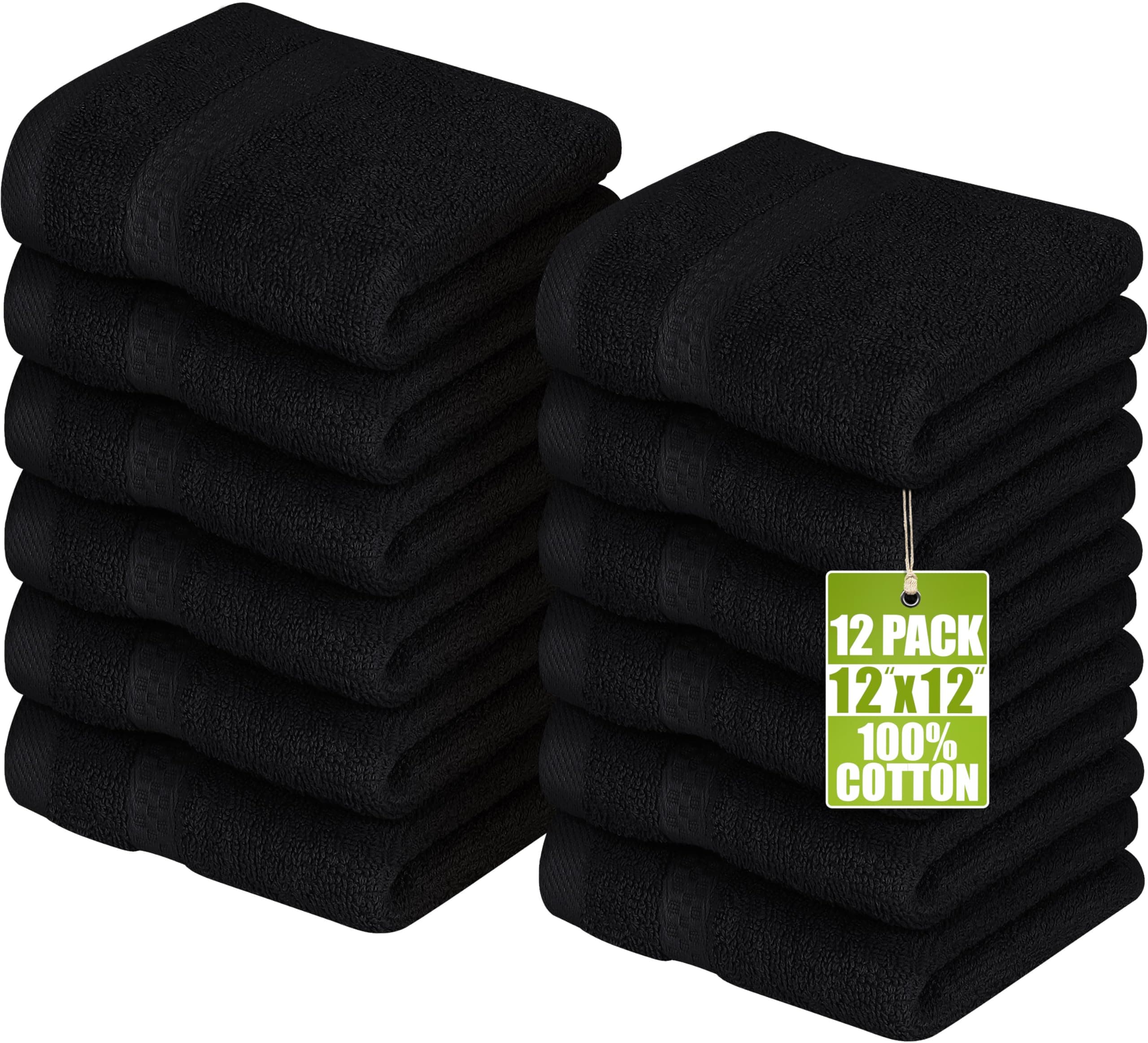 Utopia Towels Premium Washcloth Set (30 x 30 CM, 12Pack) 100% Cotton Flannel Face Cloths, Highly Absorbent and Soft Feel Fingertip Towels (Black)