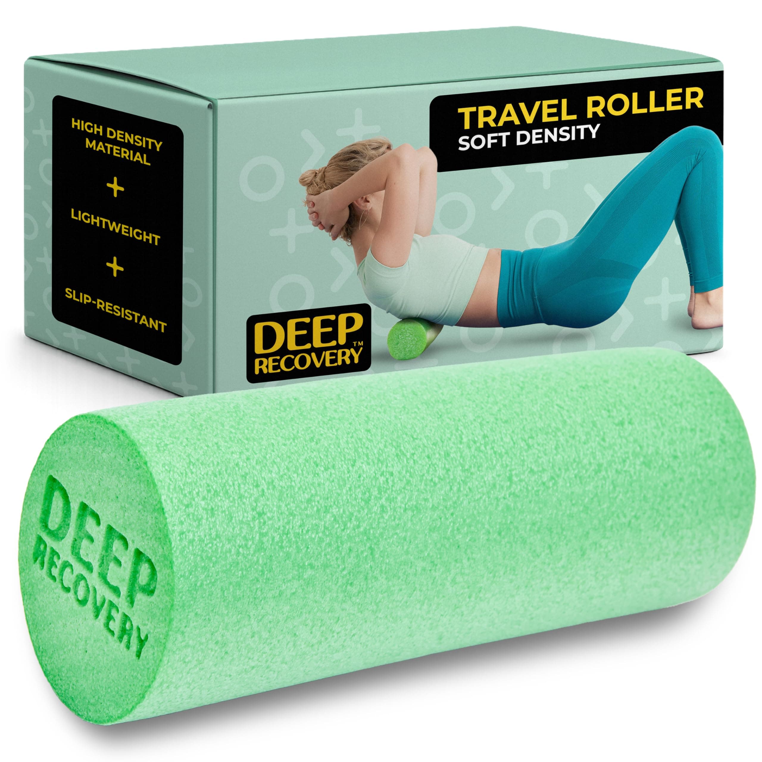 Deep Recovery Yoga Foam Roller for Physical Therapy & Exercise – Green Back Roller for Back Pain, Legs, and Shoulders, 12in x 4in Travel Size – Deep Tissue Massage for Myofascial Release