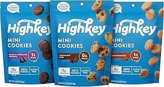 HighKey Cookies Variety Pack - 6.75oz Low Carb No Added Sugar 3-Pack Chocolate Chip Cookie, Snickerdoodle, Brownie Bites Low Carb Gluten Free Diabetic Snack Diet Friendly Food Sweets
