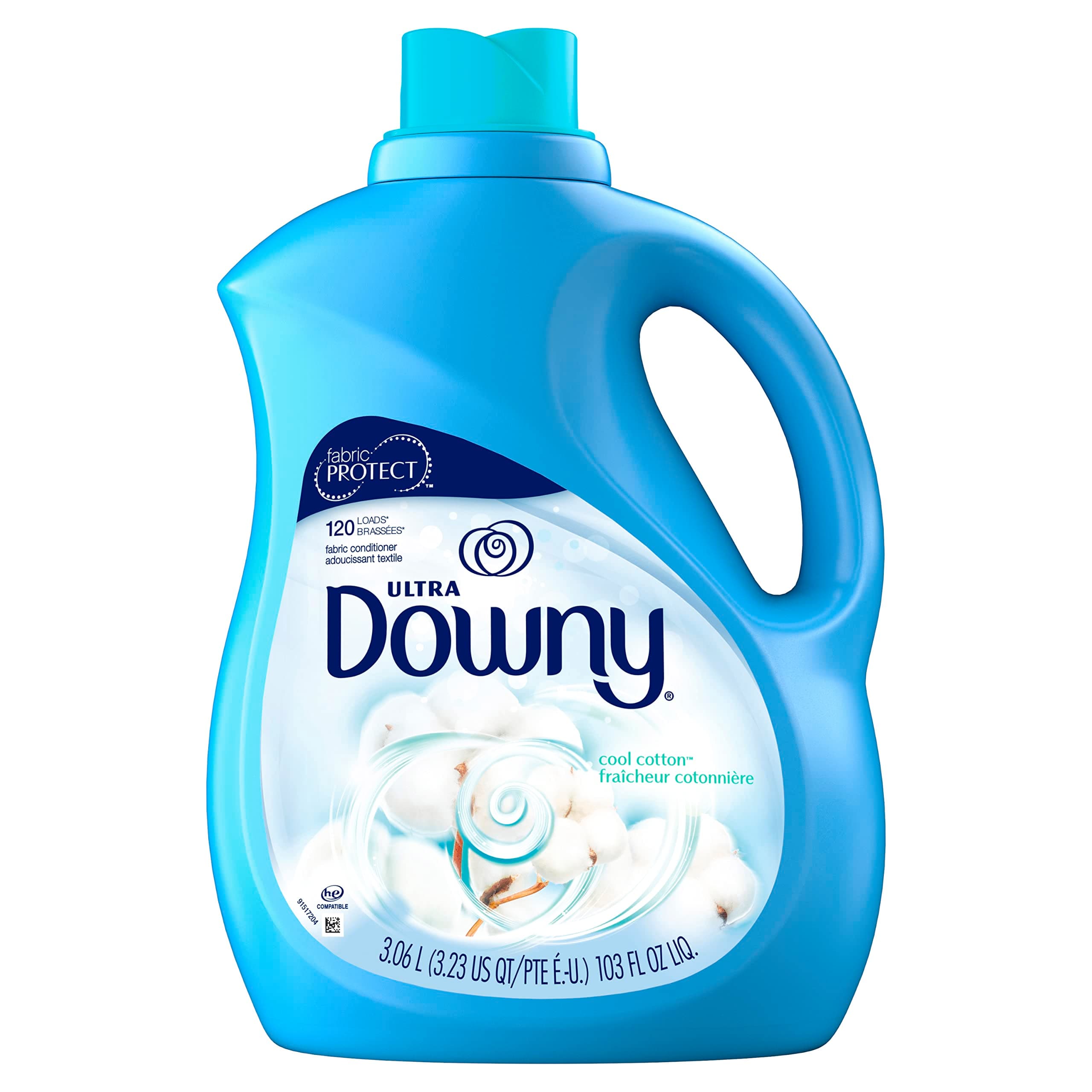 Downy Ultra Laundry Fabric Softener Liquid, Cool Cotton Scent, 103 Fl Oz, 120 Total Loads, Packaging May Vary