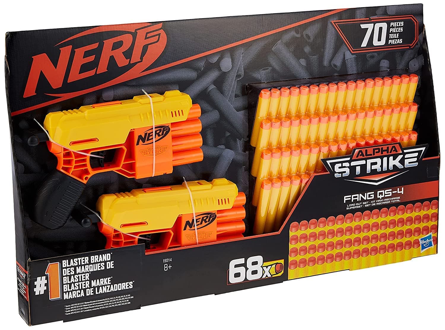 70-Piece Fang QS-4 Load Out Set -- Nerf Alpha Strike Set Includes 2 Blasters and 68 Official Nerf Elite Darts -- For Kids, Teens, Adults