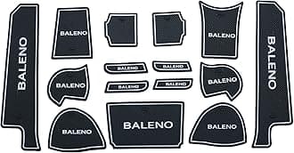 Door Cup Mats for Maruti Suzuki Baleno 2015 to 2021 Models Only, Premium Interior Car Accessories Set of 15 Pieces (White Trim)