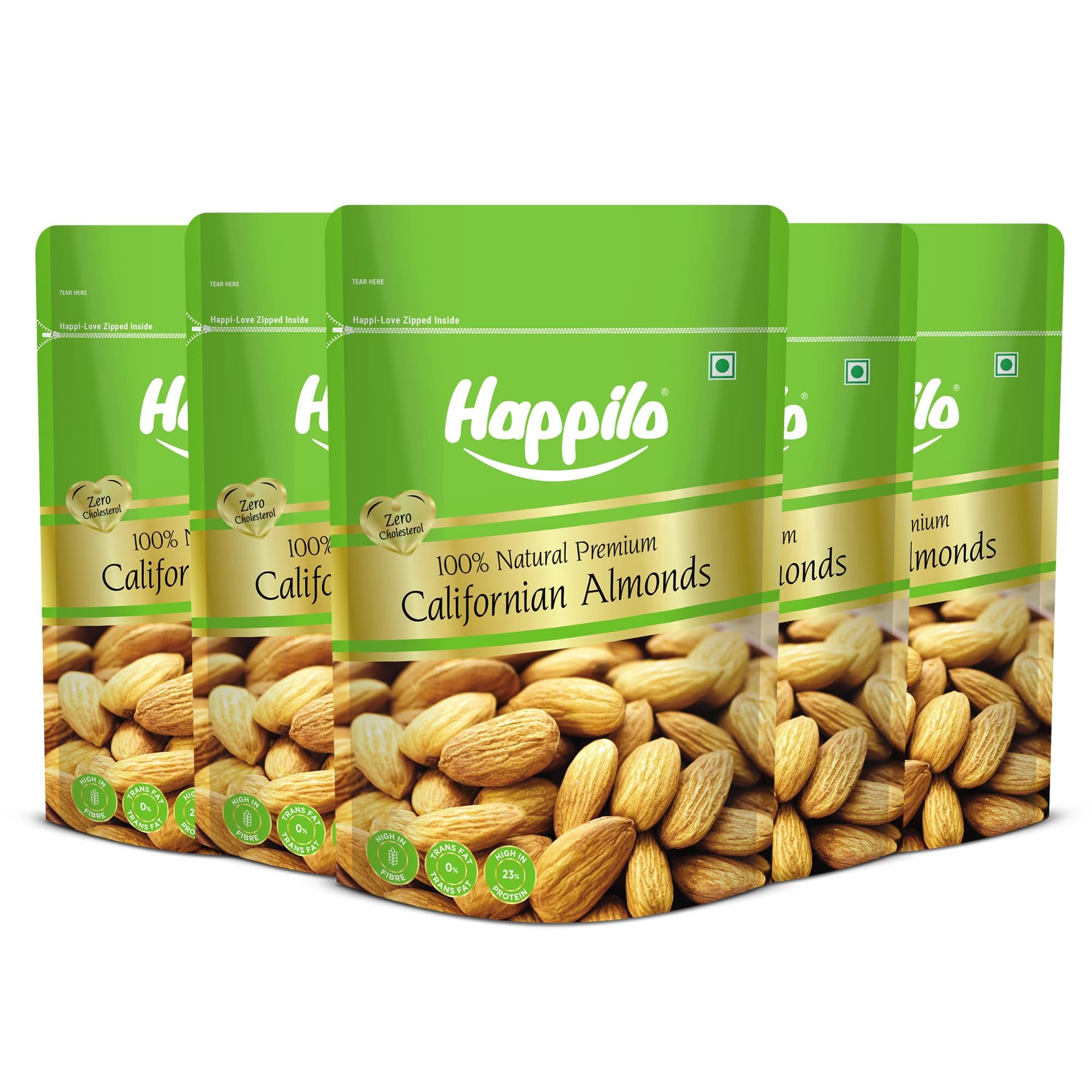 Happilo 100% Natural California Dried Almonds 200g Each (Pack of 5) | Premium Badam Giri | High in Fiber & Boost Immunity | Gluten Free & Real Nuts