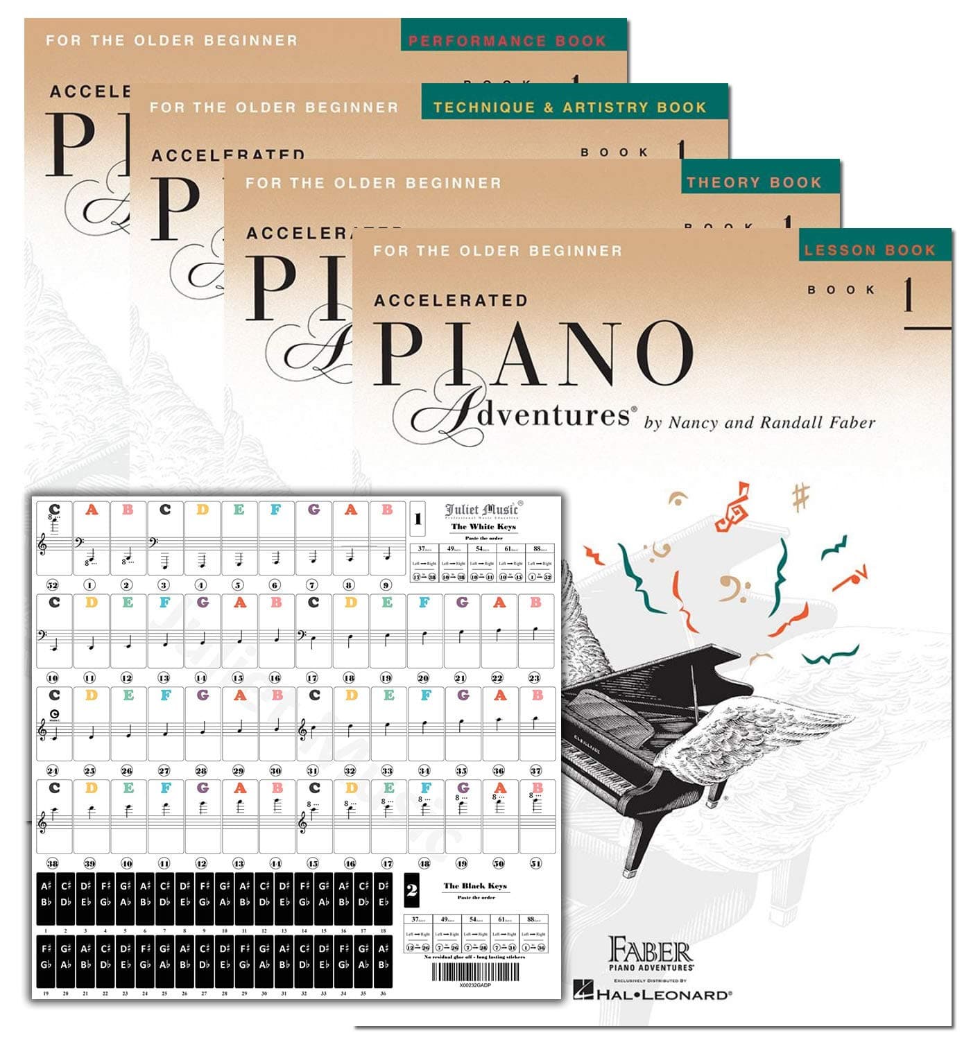 - Accelerated Piano Adventures Level 1 Learning Set By Nancy Faber - Lesson, Theory, Performance, Technique & Artistry Books & Juliet Music Piano Keys 88/61/54/49 Full Set Removable Sticker