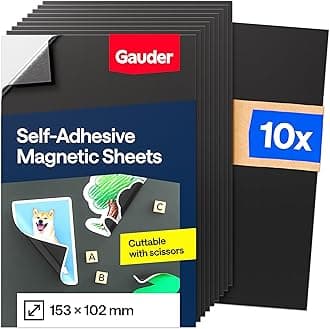 GAUDER Self-Adhesive Magnetic Sheets - Cuttable Magnet Paper for Crafts, Photos and Signs - Magnetic Film for Home, School and Office (10 PCS - 153 x 102 mm)