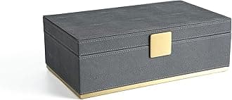 WV Shagreen Large Decorative Storage Box - Faux Leather Rectangular Organizer - Memory/Jewelry Box for Men's & Women's Accessories (Dark Grey, 14x8.3 inch)