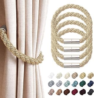NICEEC 4 Pack Strong Magnetic Curtain Tiebacks Modern Simple Style Drape Tie Backs Convenient Decorative Weave Rope Curtain Holdbacks for Thin or Thick Home & Office Window Draperies (Bronze)