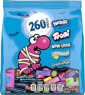Halloween Candy Classic Fun Trick-or-Treat Assortment with Nerds, Trolli, Now and Later, Lemonhead, Gobstoppers, 260 Pieces, 69.3 Ounces, Variety Bag, 4.88 pounds