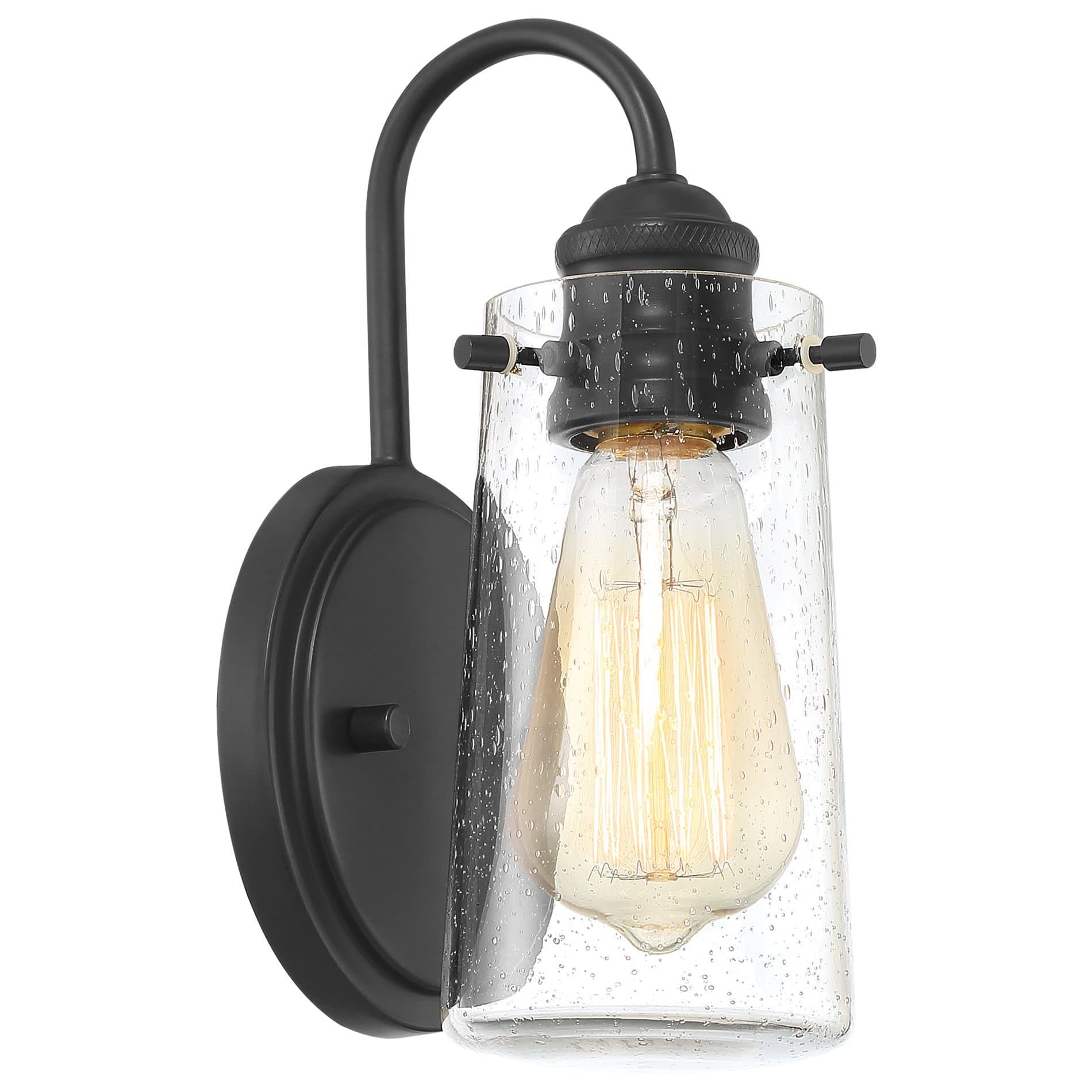 Kira Home Rayne 9.5" Modern Wall Sconce/Bathroom Light, Seeded Glass + Matte Black Finish