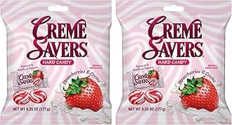 SAVERS Cream Savers Strawberries And Hard Candy Cream, The Flavor Of Fresh Strawberries Mixed In Rich Cream, The Classic Original Cream Savers Brought To You By Iconic Candy, Two Bags Of Strawberry