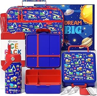 Fimibuke Kids Bento Lunch Box with 4 Compartments, Insulated lunch Bag, Stainless Steel Insulated Water Bottle, Ice Pack & Utensils Set, Birthday Gifts for Ages 3-12 Back to School Toddler Girls Boys