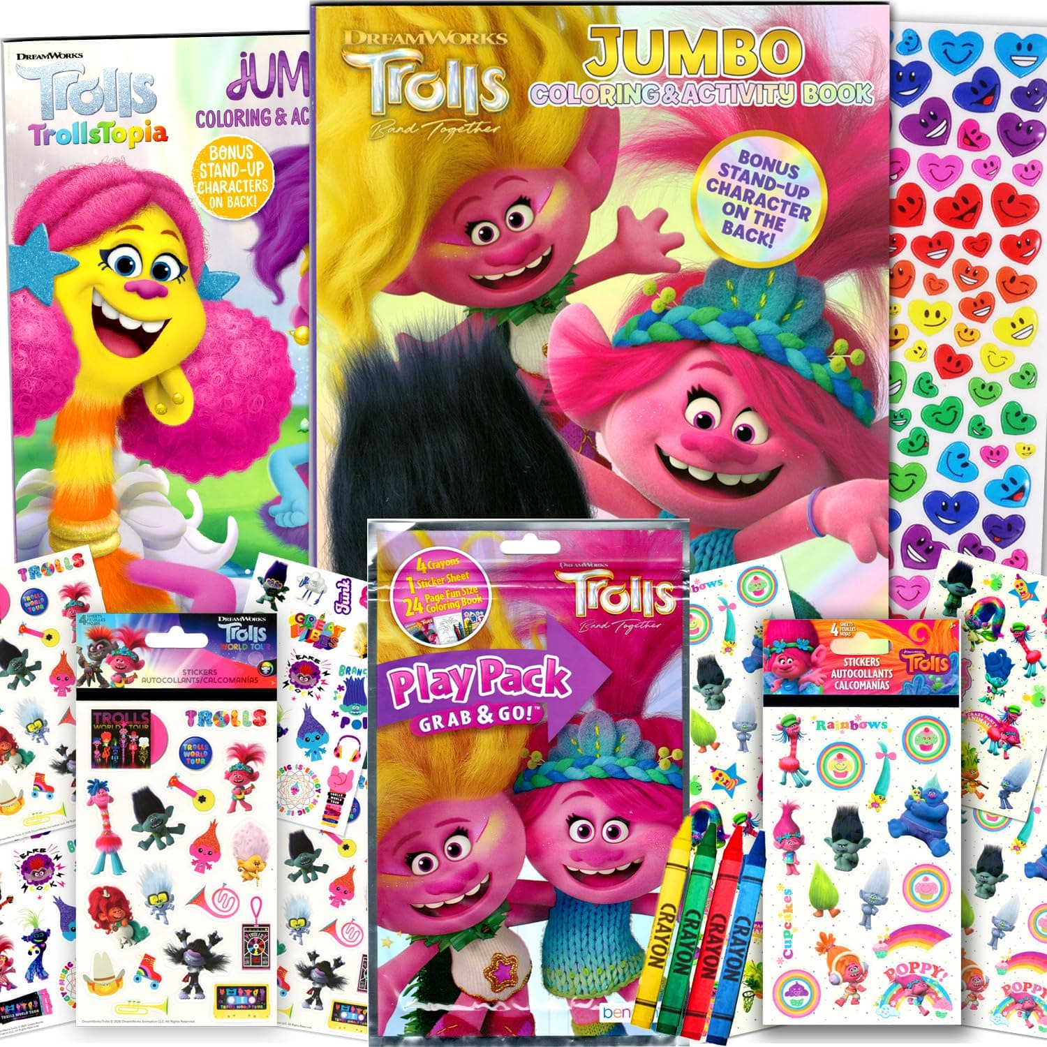 Trolls Coloring and Stickers Activity Book Bundle with Coloring Book, Trolls Activity Packs, Stickers, and More