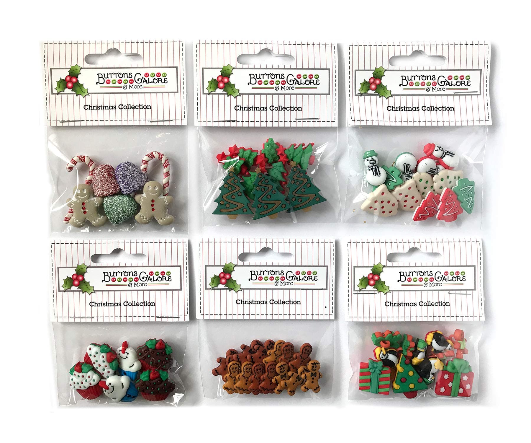 Buttons Galore60+ Assorted Christmas Buttons for Sewing & Crafts - Set of 6 Button Packs - Gingerbread, Presents, Chirstmas Trees & More