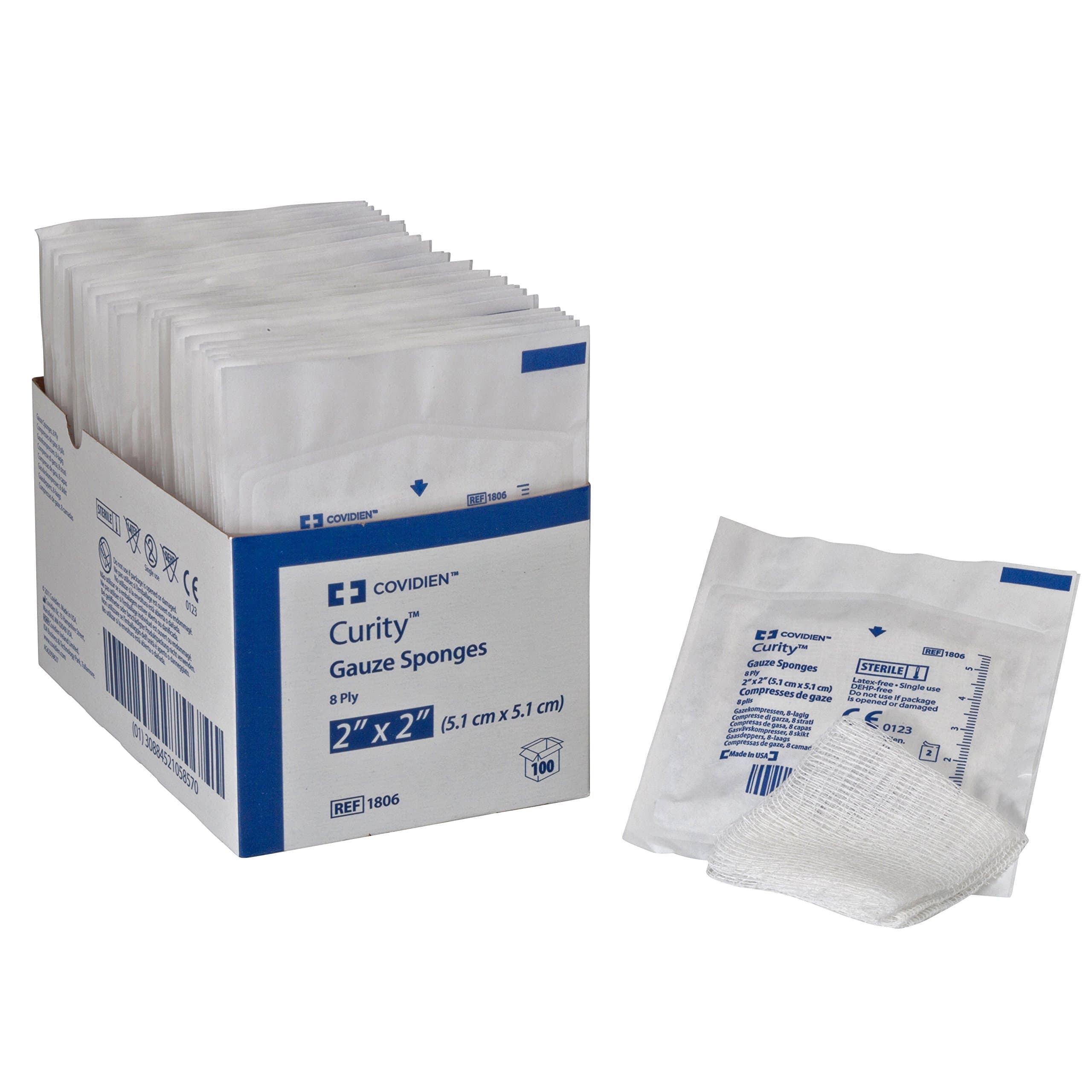 1806 Curity Gauze Sponge, Sterile 2's in Peel-Back Package, 2" x 2", 8-ply (Pack of 100)