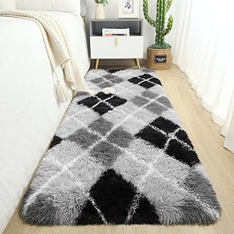 Chicrug Soft Runner Rugs for Bedroom Living Room Plush Fluffy Rug 2x8 Feet, Shag Furry Area Rug Carpet Non Shedding for Nursery Children Kids Girls Room Home Decorative, Grey and Black