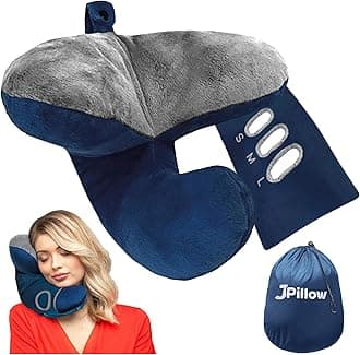 Travel Pillow - Upgraded with Patented Stabilising Scarf - British Invention of The Year - Unique Chin Support - Perfect for Side Sleepers and All Sleeping Positions - One Size Fits All (Blue/Gray)