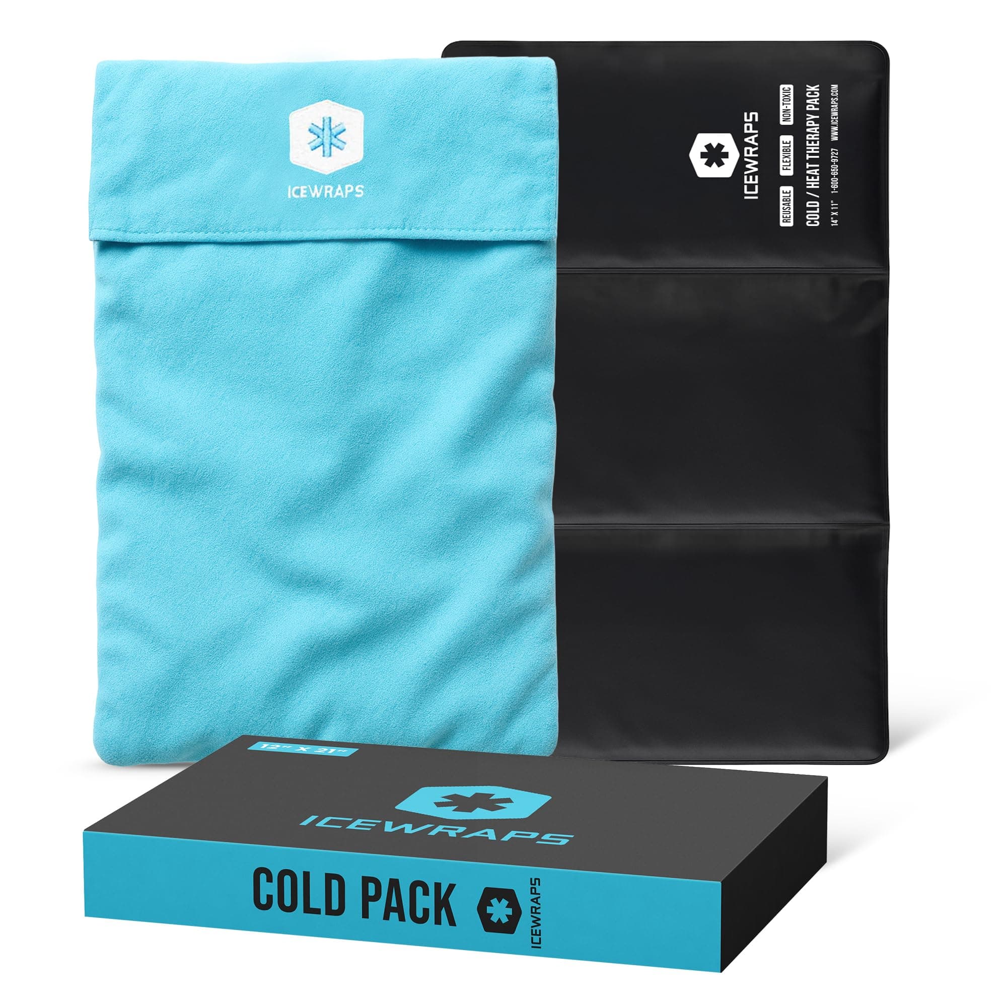 ICEWRAPS 12" x 21" Extra Large Reusable Ice Pack with Soft Fabric Cover, Flexible Cold Therapy Clay Pack for Knee & Back Swelling, Chronic Pain Relief – FSA-HSA Eligible