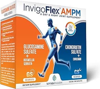 InvigoFlex® AMPM - Glucosamine & Chondroitin Sulfate - Turmeric Curcumin - Boswellia Serrata (Non GMO) for Knees, Hands, Back and Hip 24 - Hour Premium Joint Pain Relief Supplement