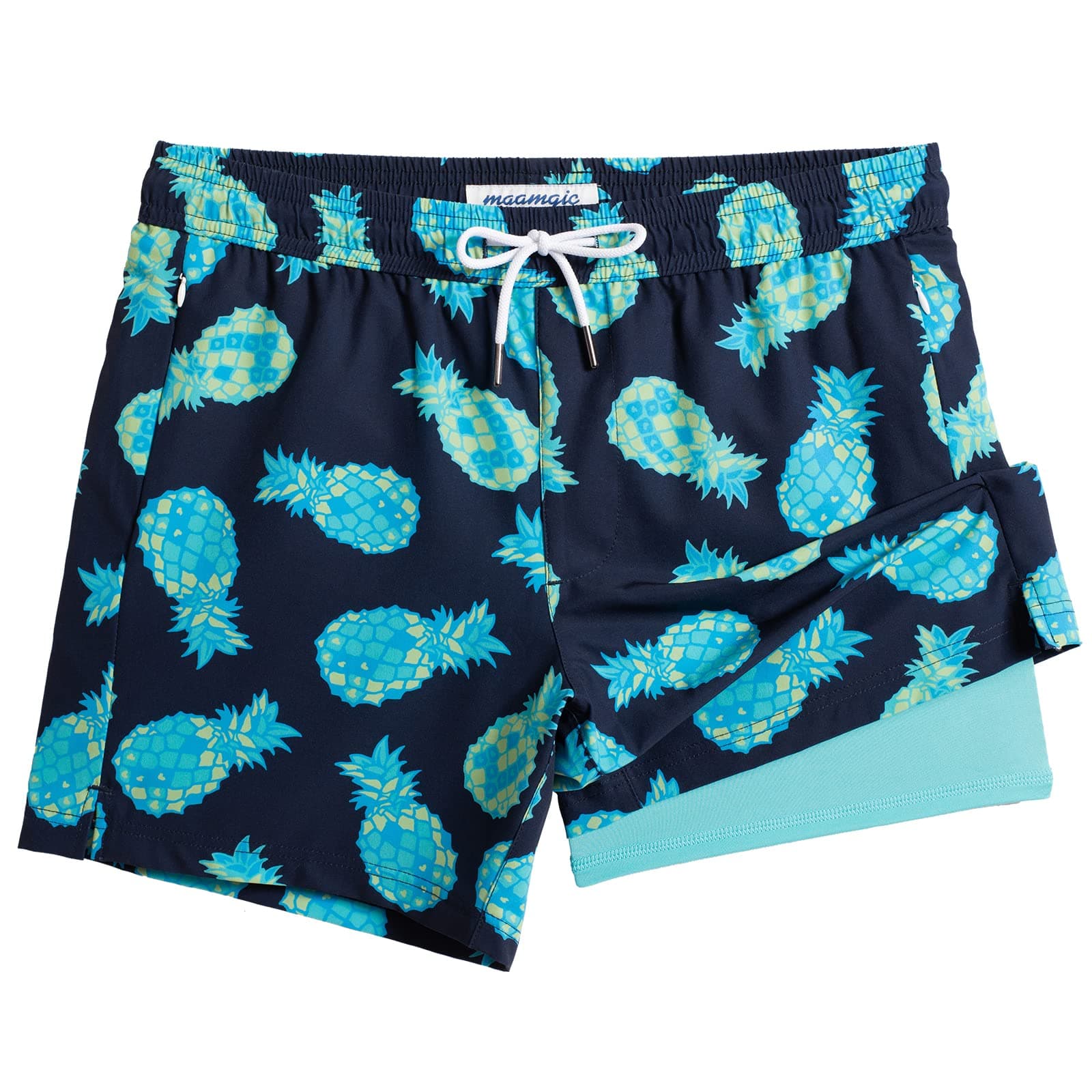 maamgic 5inch Mens Swim Trunks with Compression Liner 2-in-1 Swimming Shorts Stretch Quick Dry with Zipper Pockets