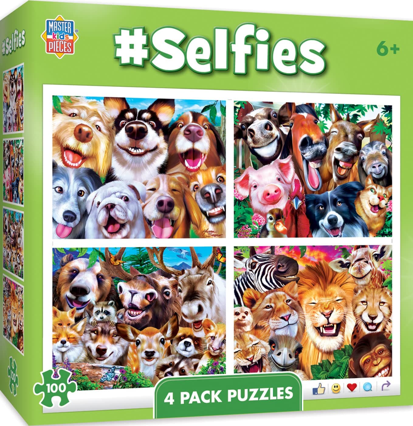 Jigsaw Puzzle Set for Kids 6+ Years, 4-Pack of 100 Pieces, Educational and Fun Game, Silly Animals Collection, Gift Idea for Children, 8" x 10"