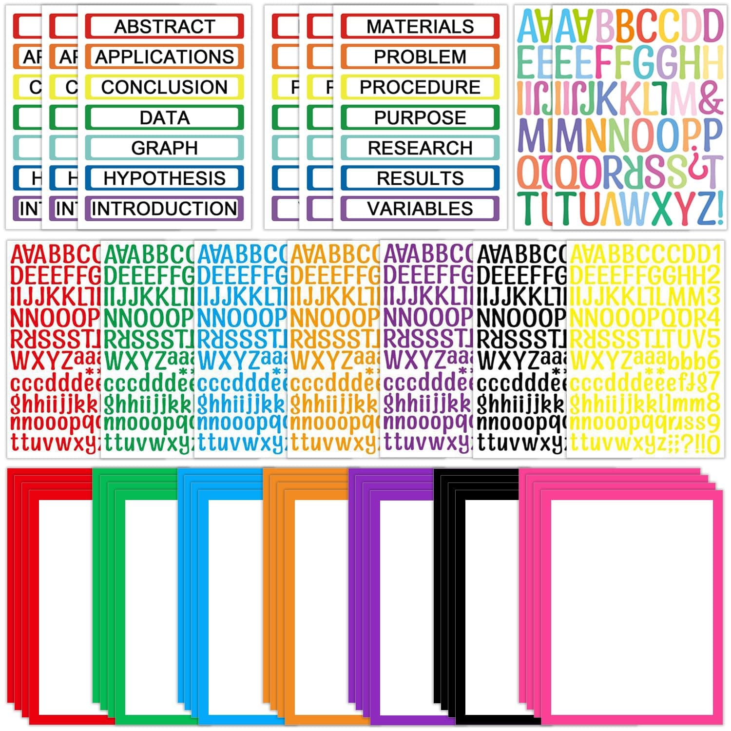 43 Colorful Sheets Science Fair Board Supplies Self Adhesive Presentation Science Subtitles Fair Project Titles Personalized Letter Sticker Supplies for Classroom Office