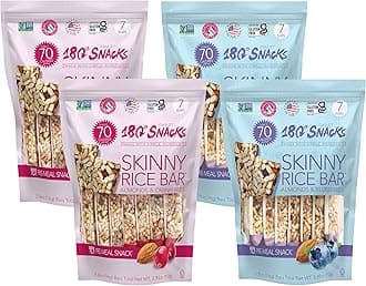 180 Snacks Skinny Rice Bars Bundle - Cranberry + Blueberry - Rice Bars with Almonds and Himalayan Salt - Low Calorie Snacks, Only 70 Calories - Non Gmo, Gluten-free Snacks for Weight Loss - 28 Count