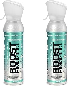 Boost OxygenPortable Oxygen Cylinder with 95% Oxygen - 10L, 2x5L Oxygen Canister with Oxygen Mask for More Than 200 Inhalations - Portable Oxygen Can, Oxygen for Home use (Menthol-Eucalyptus Flavour)