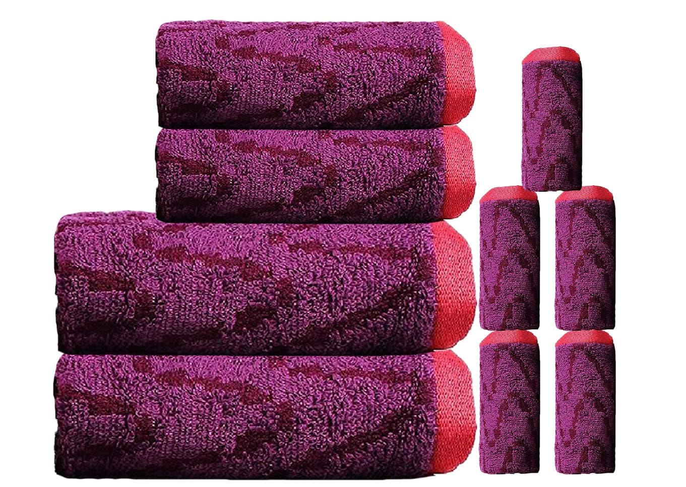 TRIDENT Premium Smart Dobby Cotton 450 GSM 9 Pieces Bath, Hand & Wash Cloth Towels Set, Purple