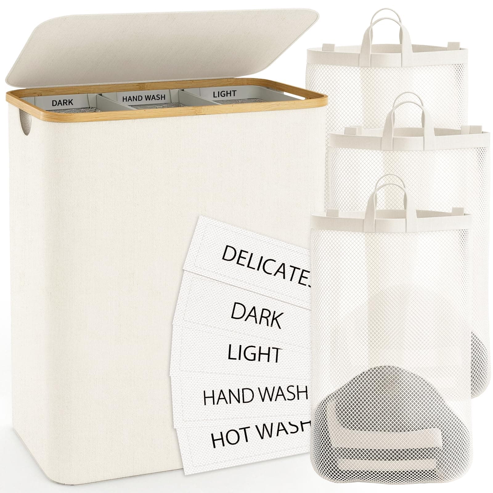 Hampers for Laundry Basket with Lid, 160L Extra Large Laundry Hamper 3 Section Dirty Clothes Hampers for Laundry Divided Laundry Basket Organizer for Bedroom,Laundry Room, Dirty Clothing Hamper, Beige