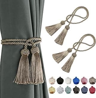 BEL AVENIR 2 Pack Curtain Handmade Tiebacks Decorative Curtain Holdbacks with Tassel (Flaxen, 2 Pack)