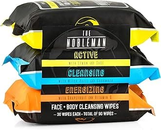 The Nobleman Men's Active/Cleansing/Energizing Face + Body Cleansing Wipes - 3 Pack ( 90ct )